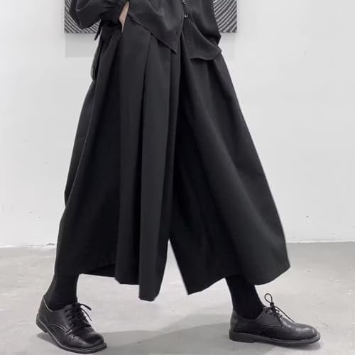 Sawhamale Pantaloni Hakama da uomo, stile gotico scuro, larghi, gamba larga, pantaloni casual in poliestere nero per primavera, estate, autunno