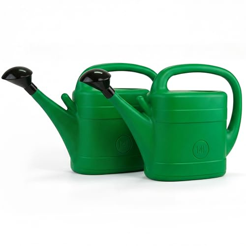 DIKEL Gießkanne 2x14L mit Abnehmbarer Brause - Robuste Gartengießkanne aus Kunststoff - Blumenkanne mit Literskala für Garten und Haus - Ideal zur Blumenbewässerung und Pflanzenpflege - Grün