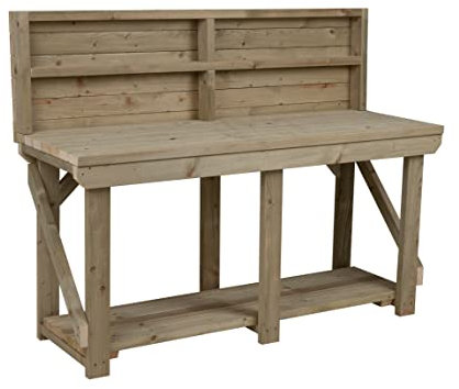 Workbench With Back Panel Indoor/Outdoor - Pressure Treated - Heavy Duty - Handmade Garage Workshop Work Table (10ft)