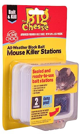 The Big Cheese Ready-Baited Mouse Killer Station - Twinpack Kills Mice Sealed, Single Use Ready-To-Use Bait Station Disposable Difenacoum Indoor Use, White