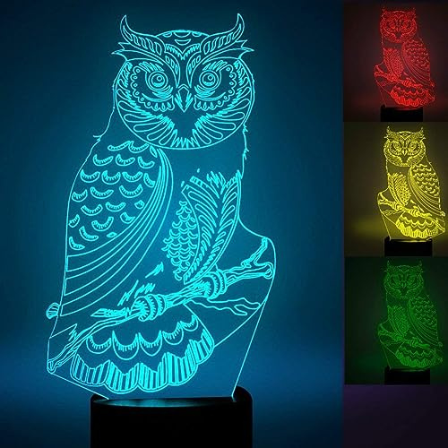 HPBN8 Ltd 3D Eule Illusions LED Lampen Tolle 7 Farbwechsel berühren Tabelle Schreibtisch-Nacht licht USB-Kabel für Kinder Schlafzimmer Geburtstagsgeschenke Geschenk