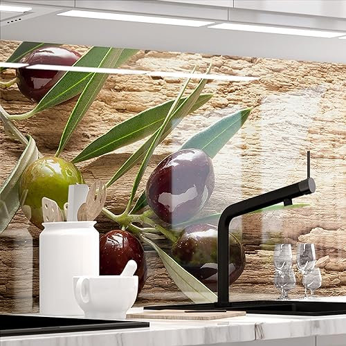 StickerProfis Küchenrückwand selbstklebend Glasoptik - OLIVEN - 1.8mm, Versteift, alle Untergründe, Hart PET Material, Premium 60 x 400cm