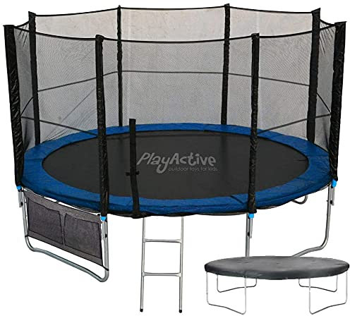 PlayActive 16ft Trampoline - Strong & Durable - Free Safety Net, Ladder Attachment, Weather Proof Cover, Shoe Bag & Anchor Kit Included - The For Children
