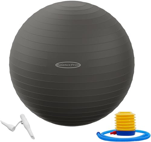 BalanceFrom Palla da ginnastica antiscoppio e antiscivolo, palla da yoga con pompa rapida, capacità di 0,9 kg (58-65 cm, L, grigio)