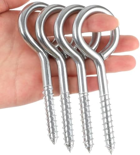 Pernos de ojo atornillados, tornillos de gancho de ojo resistentes de 5 pulgadas, tornillos de ojo de acero inoxidable para madera, ganchos grandes antioxidantes para amarres, levantar y asegurar