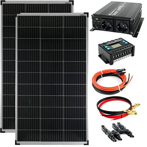Kit complet de 2 panneaux solaires de 140 W - Convertisseur de 1000 W - Pour installation photovoltaïque en îlot