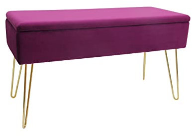 ECHTWERK Sitzbank “Scarlett“, Polsterbank mit Samtbezug, Aufbewahrungstruhe rechteckig, Schminkbank mit Stauraum, Aufbewahrungsbank mit Metallbeine, 75 x 30 x 41,5 cm, Polyester-Mischung, Beere