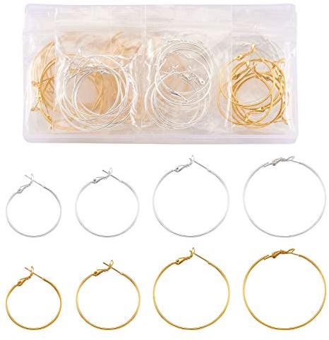 Cheriswelry 64 Stück Messing-Perlenohrringe Kreolen Gold Silber Runde Kreis Offene Perlen Ohrringe Findings Charms für DIY Schmuckherstellung (30 mm/35 mm/40 mm/45 mm)