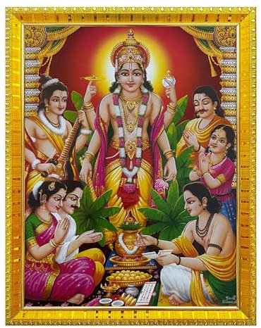 Koshtak Sri Satyanarayan Bilderrahmen Swamy Giving Blessing mit glänzender Laminierung auf Poster mit goldenem Rahmen, für Puja-Raum, Tempel, Wandbehang, Geschenk, Heimdekoration, Anbetung, Größe 30