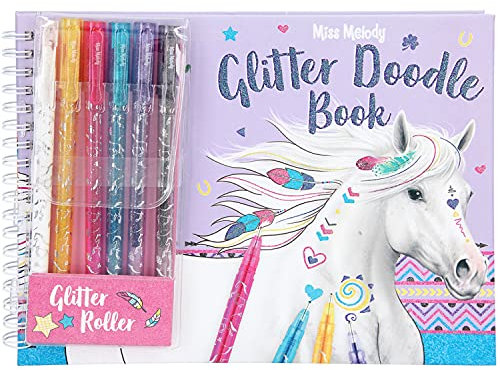 Depesche 8590 Miss Melody - Glitter Doodle Book, Ausmal-Buch mit 6 Glitzer-Stiften und Stickern, ca. 22,5 x 16,5 cm groß, Malbuch mit vorgedruckten Pferde-Motiven