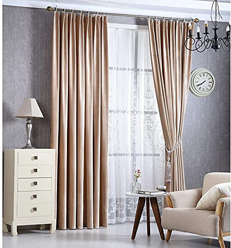 Siunwdiy 2 Stück Verdunklungsvorhang Samtvorhänge Blickdicht Vorhang mit kräuselband Thermogardine Verdunkelungsgardinen für Schlafzimmer Wohnzimmer,Champagne,300X270cm