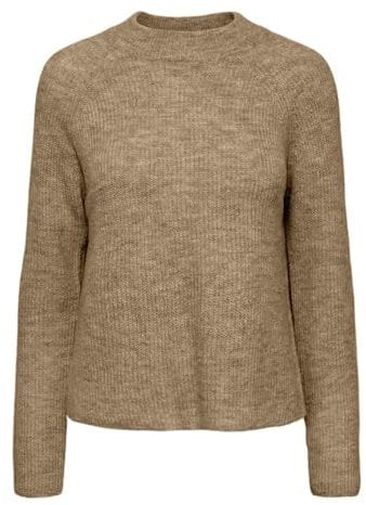 PIECES Women's Pcellen LS O-Neck Knit Noos Bc Sweater, Fossil, M