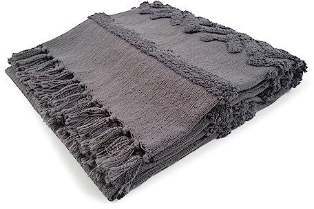 Magma Adara Plaid Decke im Boho-Stil 170x130cm, anthrazit - 100% Baumwolle, Tagesdecke, Kuscheldecke, vielseitige Wohndecke, Bettüberwurf