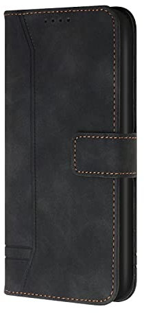 Pochette en Cuir pour Téléphone Portable Huawei Y6 2019/Y6 Pro 2019/Y6 Prime 2019,Coque Résistant aux Chocs Robuste Clapet Bourse Etui Housse avec Aimanté et Béquille,Noir