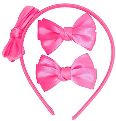 Topkids Accessories Set regalo di accessori per capelli, 3 pezzi: fascia per capelli e fiocchi per capelli, fucsia (3 pezzi, confezione da 1, scuola, ragazze)