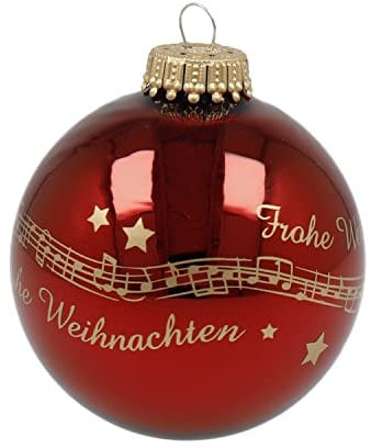 Weihnachtskugel Notenzeile Stille Nacht 7 cm aus Glas - Schönes Geschenk für Musiker (Bordeaux)
