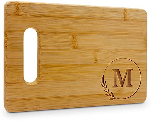 Personalized Cutting Boards - Monogrammed Engraved Cutting Board (M) - 9x6 Customized Bamboo Cutting Board with Initials - Wedding Kitchen Gift - Wooden Custom Charcuterie Boards by On The Rox Drinks