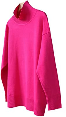 Suéter de otoño e invierno para mujer, suéter básico de cuello alto, suéter de punto para mujer, fucsia, S