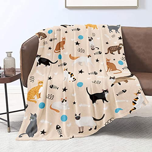 Manta de gato para los amantes de los gatos, cobija de franela de forro polar para niños y adultos, manta ligera y mullida con estampado de gato colorido kawaii, manta suave para sofá, cama, regalos
