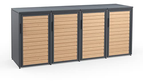 MEISTERBOX Forst - 4er Mülltonnenbox - Mülltonnenverkleidung mit Flachdach - Mülleimerunterstand 120L - Holzelemente