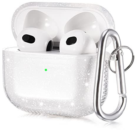 VISOOM Airpods 3 Hülle, Transparent Weiche TPU-Schutzhülle Kompatibel mit AirPods 3rd Generation Wireless Charging Case mit Schlüsselbund (Glitter Klar)