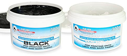 Flat Fox Inchiostri per tessuti a base d'acqua opachi per serigrafia (set in bianco e nero, 300 g)