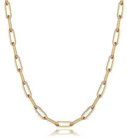 Gold Paperclip Chain Necklace for Women, 16 Inches Gold Chain Necklace 14K Gold Necklace for Women 4mm Gold Chain Necklace Gold Chain for Women Gold Chains Paperclip Chain Necklace for Women