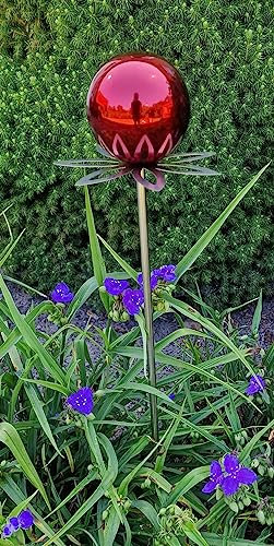 Jürgen Bocker Garten-Ambiente Blütenzauber Paris Rosenkugel 10 cm Edelstahl Gartenstecker Deko mit Stab 80 cm (rot poliert)