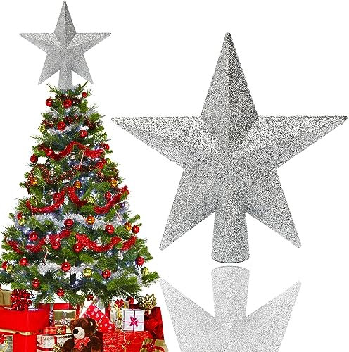 Strahlender Weihnachtsbaum Sternspitze - 20cm Weihnachtsbaumspitze Silber, Spitze Für Weihnachtsbaum, Christbaumspitze Aus Kunststof, Glänzender Für Festliche Weihnachtsdekorationen