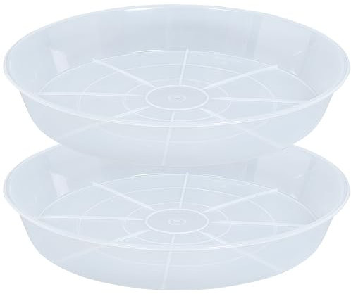 Afrine Pflanzen-Untersetzer, 55,9 cm, groß, schwer, stabiler Kunststoff, Blumentopf-Untersetzer für drinnen und draußen, Garten, Wassertropfschalen für Töpfe (55,9 cm, 2 Stück, transparent)