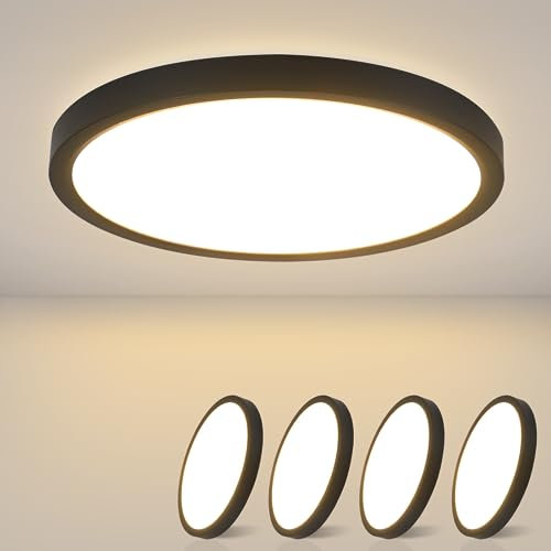 ZMH Deckenlampe LED Deckenleuchte Flach - 4ER Badezimmerlampe 15W Warmweiß Badezimmer Klein Deckenbeleuchtung IP44 Wasserdicht Küchenlampe Schwarz Ø18cm Badlampe Rund für Bad Flur Küche Schlafzimmer