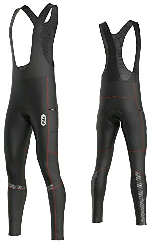 FDX Salopette da ciclismo da uomo, termiche italiane, super Roubaix, impermeabili, antivento, con imbottitura 3D, pantaloni leggeri invernali da ciclismo, leggings da bicicletta, nero/blu, 3XL