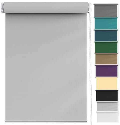 Thermorollo Ohne Bohren 120 x 240 cm Sichtschutz, Lichtschutz, Hitzeschutzrollo lichtundurchlässig I Flexibler Seitenzug für Türen und Fenster, Hellgrau