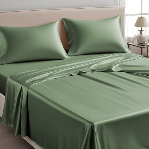 LINENWALAS Nur Bettlaken für Doppelbett, 100 % Tencel, weiche Seide, kühlendes Oberlaken, Lyocell-Bettwäsche, perfekt für Haar und Haut, 230 x 275 cm (Avocado-Grün, Doppelbett)