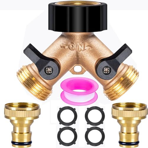 hufhnwso Répartiteur d'eau 2 voies, tuyau d'arrosage 3/4'', interrupteur séparé, distributeur raccordement d'eau, distributeur robinet en Y, distributeur tuyau d'arrosage 2 voies (doré et cuivre)