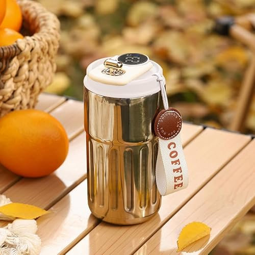 ZMHQLPDZ Taza de café de viaje a prueba de derrames de 15 onzas, vaso de café aislado inteligente para llevar, tazas de café reutilizables con tapa de sellado, tazas de viaje de café de acero (Blanco)