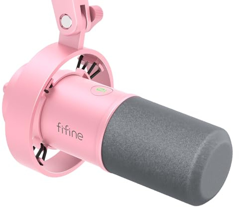 FIFINE XLR/USB Dynamisches Mikrofon, Studio XLR Gesang Podcast Mikrofon für Aufnahme, USB Streaming Mic mit Stummschaltung, Gain Regler, Kopfhörer Überwachung für Voice-Over, Video-Amplitank K688 Rosa