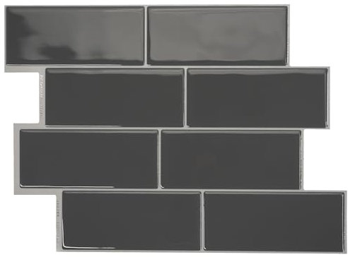 Smart Tiles Klebefliesen Küche und Bad – Metro Dunkelgrau, Fliesenaufkleber 3D, Küchenrückwand Selbstklebend, Wandpaneele, 5 Fliesen (29,36x21,29 cm), Einfach zu Montieren, Wasserfest, Made in Kanada