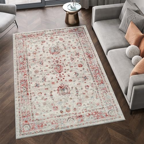 TAPISO Retro Teppich Kurzflor Vintage Rostbraun Grau Ornament Blumen Rahmen Klassisch Wohnzimmer Schlafzimmer ÖKO-TEX 140 x 200 cm