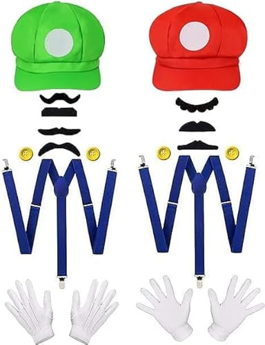 songyea 2 Stücke Hut Kappen Schnurrbärte Handschuhe Knöpfe Hosenträger Cosplay Kostüm Zubehör,Erwachsene Karneval Kostüm Mütze Hut,Faschingkostüme Mottoparty Karneval,für Kinder Damen Herren
