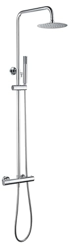 Mice BTG053 Thermostatische Duschstange aus Edelstahl, Thermostatarmatur für Badezimmer, Duschstange mit Sprühkopf, Griff und Halterung, Chrom