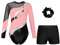 Oyolan Mädchen Kinder Gymnastikanzug Turnanzug Glitzernde Gymnastikbody Langarm Turntrikot mit Kurze Hose Tanzkostüm Pink Schwarz B 146-152