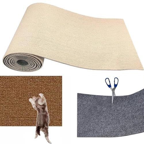 WANWEN Climbing Cat Scratcher, Rascador Escalador para Gatos, Alfombrilla Autoadhesiva Recortable, DIY Alfombra de Pared para Gato, Tapete rascador para Gatos, Protege Sofás y Alfombras (L,Beige)