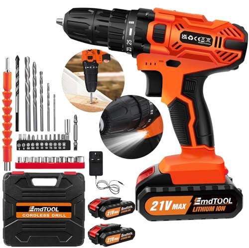 21V 2-Speed Cordless Drill and Screwdriver Set, 45Nm Max, 25+1 Torque Setting, 3/8inch Chuck, LED Light, 29pcs Combi Drill Kit, 2x1.5Ah Li-ion Batteries Included