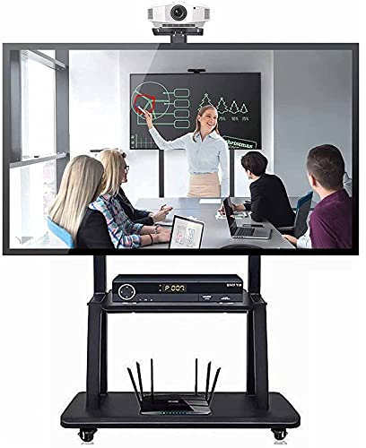 Bodenrollbarer/mobiler TV-Wagen für 75 70 65 60 55 50 Zoll Flachbildschirme, höhenverstellbarer schwarzer TV-Ständer auf Rädern, freistehender Trolley-Ständer mit Ablage, Max. VESA 600 x 400 mm, schö