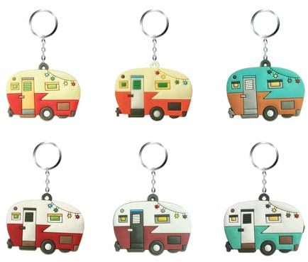 6 Pcs Porte Clés Caravane,Porte Clés Personnalisé Accessoire Camping,Porte Clés Vintage pour Camping Car,Porte Clés Voiture pour La Décoration Du Camping Car, Les Souvenirs De Voyage En Camping