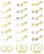 FIOROYAL 21 Paar Ohrstecker Set Kreolen Creolen für Damen Herren Hypoallergen Edelstahl Knorpel Helix Piercing Ohrstecker Silber Medizinische Ohrstecker Zirkonia Flat Piercing Ohr Ohrringe Gold