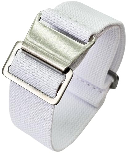 Max French Marine Nationale Elastic Nylon Navy Divers Parachute Watch Straps 20mm 22mm Military Bands (22mm, White)