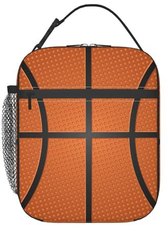 HKHEHOP Fun Basketball Texture Ball Lunch Bag Insulated Reusable Lunch Box Lunch Tote Lunchbox Portable Bento Bags For Men Women Office Work Travel Picnic Camping