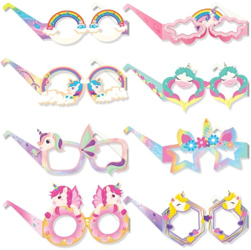 Buziba Lot de 8 paires de lunettes de fête licorne en papier pour fête d'anniversaire de Pâques, Halloween, carnaval